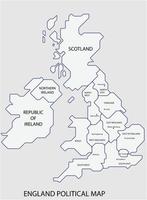 Mapa político de Inglaterra dividido por estilo de simplicidad de esquema colorido de estado. vector