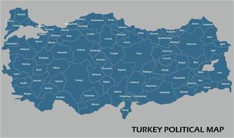 Turquía mapa político dividido por estado estilo colorido esquema simplicidad. vector