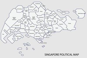 Mapa político de Singapur dividido por estilo de simplicidad de contorno colorido estado. vector