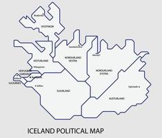 mapa político de islandia dividido por estado estilo de simplicidad de contorno colorido. vector