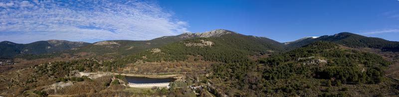 Aerial panoramic view of the Navalmedio reservoir in the Sierra de Guadarrama, province of Madrid, Spain photo