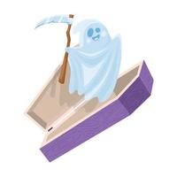 ghost with scythe in the coffin vector