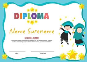 multi purpose school diploma certificate template kids awards with happy kids muslim jump vector