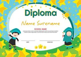 Plantilla de certificado de diploma escolar multipropósito premios para niños con estrellas y salto musulmán para niños vector