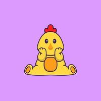 lindo pollo está sentado. aislado concepto de dibujos animados de animales. Puede utilizarse para camiseta, tarjeta de felicitación, tarjeta de invitación o mascota. estilo de dibujos animados plana vector