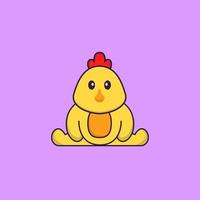 Cute chicken is sitting. Animal cartoon concept isolated. Can used for t-shirt, greeting card, invitation card or mascot. Flat Cartoon Style vector