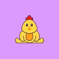 Cute chicken is sitting. Animal cartoon concept isolated. Can used for t-shirt, greeting card, invitation card or mascot. Flat Cartoon Style vector