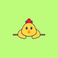 Cute chicken lying down. Animal cartoon concept isolated. Can used for t-shirt, greeting card, invitation card or mascot. Flat Cartoon Style vector