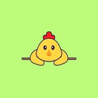 Cute chicken lying down. Animal cartoon concept isolated. Can used for t-shirt, greeting card, invitation card or mascot. Flat Cartoon Style vector