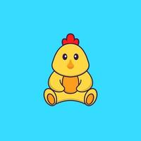 Cute chicken is sitting. Animal cartoon concept isolated. Can used for t-shirt, greeting card, invitation card or mascot. Flat Cartoon Style vector