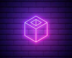 cube icon. Elements of Web in neon style icons. Simple icon for websites, web design, mobile app, info graphics isolated on brick wall vector