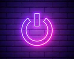 On Off switch, power button icon in neon style. Simple thin line, outline vector of Energy icons for UI and UX, website or mobile application isolated on brick wall.