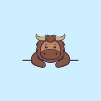 Cute bull lying down. Animal cartoon concept isolated. Can used for t-shirt, greeting card, invitation card or mascot. Flat Cartoon Style vector