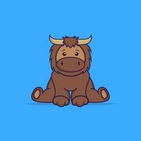 Cute bull is sitting. Animal cartoon concept isolated. Can used for t-shirt, greeting card, invitation card or mascot. Flat Cartoon Style vector