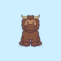 Cute bull is sitting. Animal cartoon concept isolated. Can used for t-shirt, greeting card, invitation card or mascot. Flat Cartoon Style vector