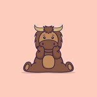 Cute bull is sitting. Animal cartoon concept isolated. Can used for t-shirt, greeting card, invitation card or mascot. Flat Cartoon Style vector