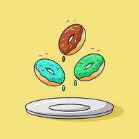 Flying donuts cartoon vector illustration