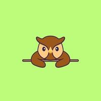 Cute owl lying down. Animal cartoon concept isolated. Can used for t-shirt, greeting card, invitation card or mascot. Flat Cartoon Style vector