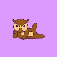 Cute owl lying down. Animal cartoon concept isolated. Can used for t-shirt, greeting card, invitation card or mascot. Flat Cartoon Style vector