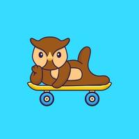 Cute owl lying on a skateboard. Animal cartoon concept isolated. Can used for t-shirt, greeting card, invitation card or mascot. Flat Cartoon Style vector