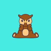 Cute owl is sitting. Animal cartoon concept isolated. Can used for t-shirt, greeting card, invitation card or mascot. Flat Cartoon Style vector