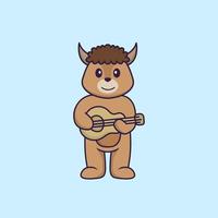 Cute sheep playing guitar. Animal cartoon concept isolated. Can used for t-shirt, greeting card, invitation card or mascot. Flat Cartoon Style vector