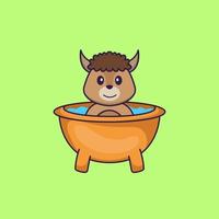 linda oveja tomando un baño en la bañera. aislado concepto de dibujos animados de animales. Puede utilizarse para camiseta, tarjeta de felicitación, tarjeta de invitación o mascota. estilo de dibujos animados plana vector