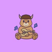 Cute sheep playing guitar. Animal cartoon concept isolated. Can used for t-shirt, greeting card, invitation card or mascot. Flat Cartoon Style vector