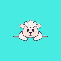 Cute sheep lying down. Animal cartoon concept isolated. Can used for t-shirt, greeting card, invitation card or mascot. Flat Cartoon Style vector