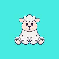 Cute sheep is sitting. Animal cartoon concept isolated. Can used for t-shirt, greeting card, invitation card or mascot. Flat Cartoon Style vector