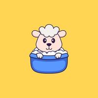 linda oveja tomando un baño en la bañera. aislado concepto de dibujos animados de animales. Puede utilizarse para camiseta, tarjeta de felicitación, tarjeta de invitación o mascota. estilo de dibujos animados plana vector
