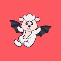 Cute sheep is flying with wings. Animal cartoon concept isolated. Can used for t-shirt, greeting card, invitation card or mascot. Flat Cartoon Style vector