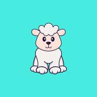 Cute sheep is sitting. Animal cartoon concept isolated. Can used for t-shirt, greeting card, invitation card or mascot. Flat Cartoon Style vector