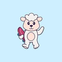 Cute sheep holding a skateboard. Animal cartoon concept isolated. Can used for t-shirt, greeting card, invitation card or mascot. Flat Cartoon Style vector