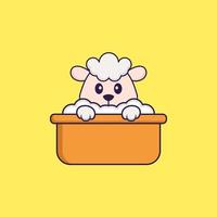 Cute sheep taking a bath in the bathtub. Animal cartoon concept isolated. Can used for t-shirt, greeting card, invitation card or mascot. Flat Cartoon Style vector