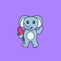 lindo elefante sosteniendo una patineta. aislado concepto de dibujos animados de animales. Puede utilizarse para camiseta, tarjeta de felicitación, tarjeta de invitación o mascota. estilo de dibujos animados plana vector