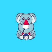 Cute elephant holding a rocket. Animal cartoon concept isolated. Can used for t-shirt, greeting card, invitation card or mascot. Flat Cartoon Style vector