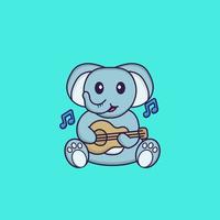 Cute elephant playing guitar. Animal cartoon concept isolated. Can used for t-shirt, greeting card, invitation card or mascot. Flat Cartoon Style vector