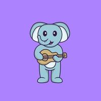 Cute elephant playing guitar. Animal cartoon concept isolated. Can used for t-shirt, greeting card, invitation card or mascot. Flat Cartoon Style vector