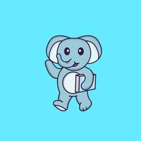 lindo elefante sosteniendo un libro. aislado concepto de dibujos animados de animales. Puede utilizarse para camiseta, tarjeta de felicitación, tarjeta de invitación o mascota. estilo de dibujos animados plana vector