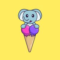 Cute elephant with sweet ice cream. Animal cartoon concept isolated. Can used for t-shirt, greeting card, invitation card or mascot. Flat Cartoon Style vector