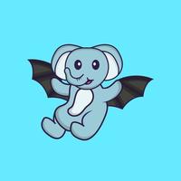 Cute elephant is flying with wings. Animal cartoon concept isolated. Can used for t-shirt, greeting card, invitation card or mascot. Flat Cartoon Style vector