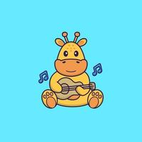 Cute giraffe playing guitar. Animal cartoon concept isolated. Can used for t-shirt, greeting card, invitation card or mascot. Flat Cartoon Style vector