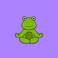 Cute frog is meditating or doing yoga. Animal cartoon concept isolated. Can used for t-shirt, greeting card, invitation card or mascot. Flat Cartoon Style