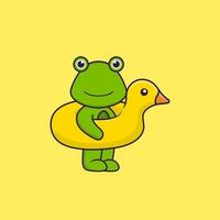 Cute frog With Duck buoy. Animal cartoon concept isolated. Can used for t-shirt, greeting card, invitation card or mascot. Flat Cartoon Style vector