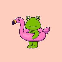 Cute frog With flamingo buoy. Animal cartoon concept isolated. Can used for t-shirt, greeting card, invitation card or mascot. Flat Cartoon Style vector