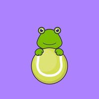Cute frog playing tennis. Animal cartoon concept isolated. Can used for t-shirt, greeting card, invitation card or mascot. Flat Cartoon Style vector
