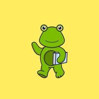 Cute frog holding a book. Animal cartoon concept isolated. Can used for t-shirt, greeting card, invitation card or mascot. Flat Cartoon Style vector