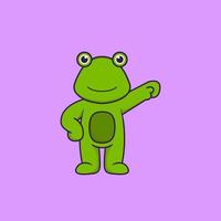 Cute frog hero. Animal cartoon concept isolated. Can used for t-shirt, greeting card, invitation card or mascot. Flat Cartoon Style vector