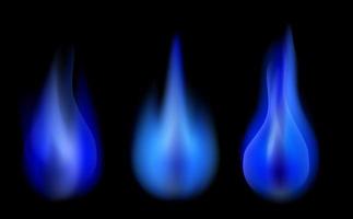 Set of Blue Burning Fire Flame